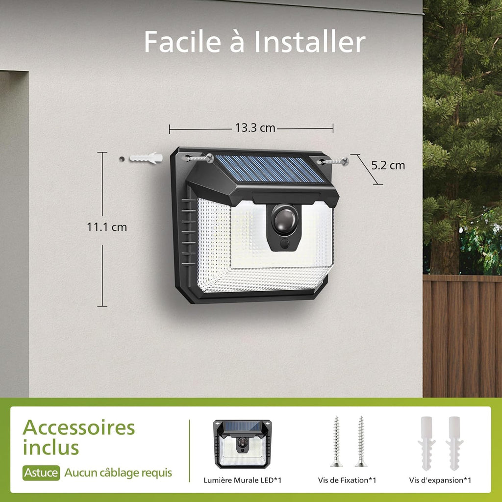 Lampe Solaire 120 LED avec Détecteur – Ultra Lumineuse, 3 Modes, Étanche IP65 – Sécurité Jardin & Maison